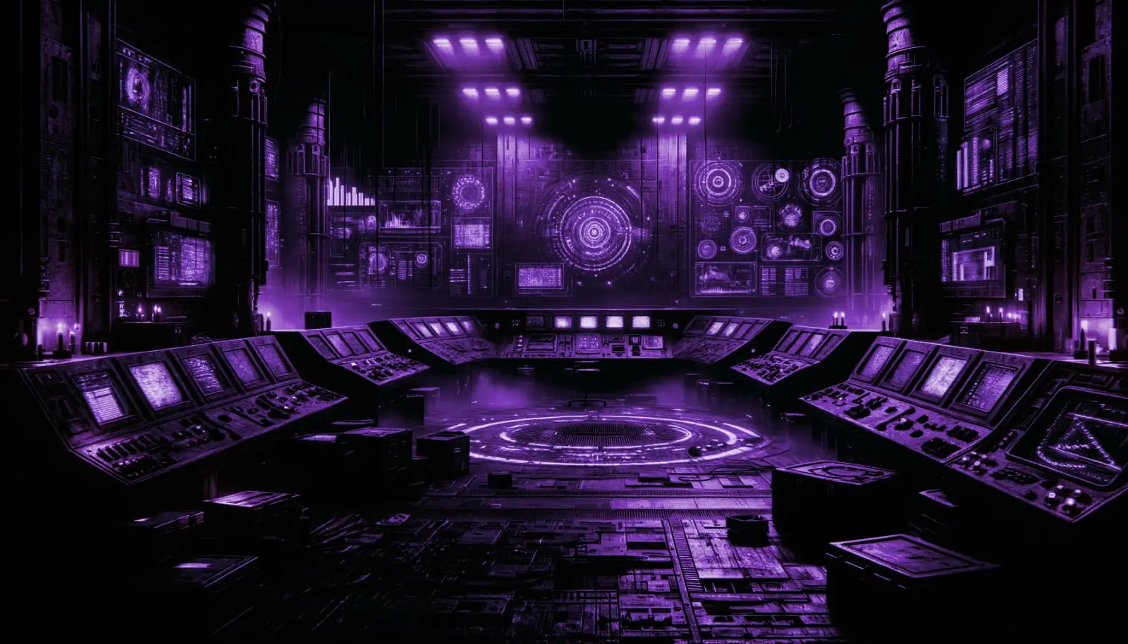 forgotten control room with dusty ancient machines flickering to life and neon green accents highlighting lost technologies