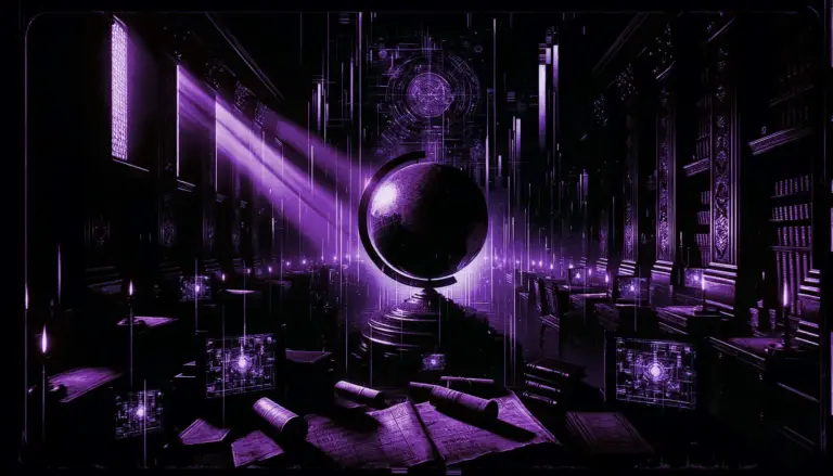 shadowy room with ancient maps, forbidden artifacts, and illuminated globe hinting at columbus discovery cover-up