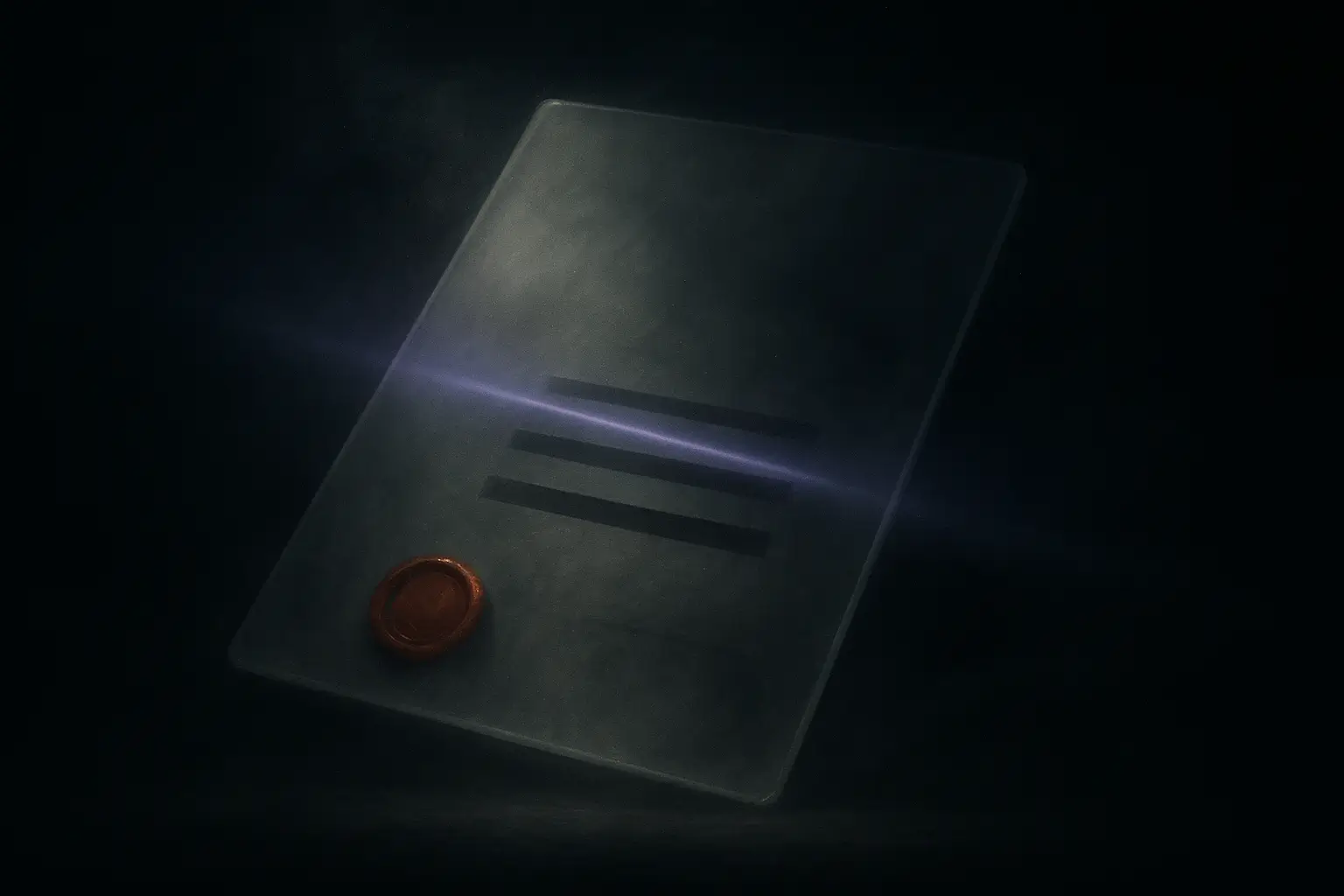 Freemasons Secrets: A Historical Analysis of a Secret Society's Influence 1 Frosted glass document slab with red wax seal and black redaction bars under a violet scan beam for freemasons secrets