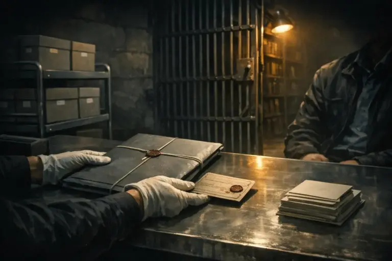 Vatican Secret Archives: Between Access and Unresolved Gaps 3 Gloved hands hold a tied folder with a wax seal on a metal table, with vatican secret archives as the keyword.